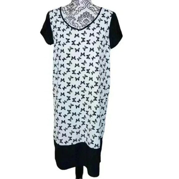 Sisley Dress Butterfly Print Black White Fairy Y2K Shift Dress Fairy Women L - Picture 4 of 11